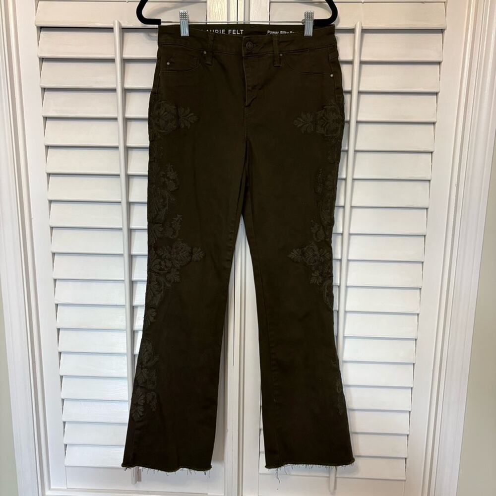 Laurie Felt‎ Olive Green Power Silky Bootcut Jeans Size Small
